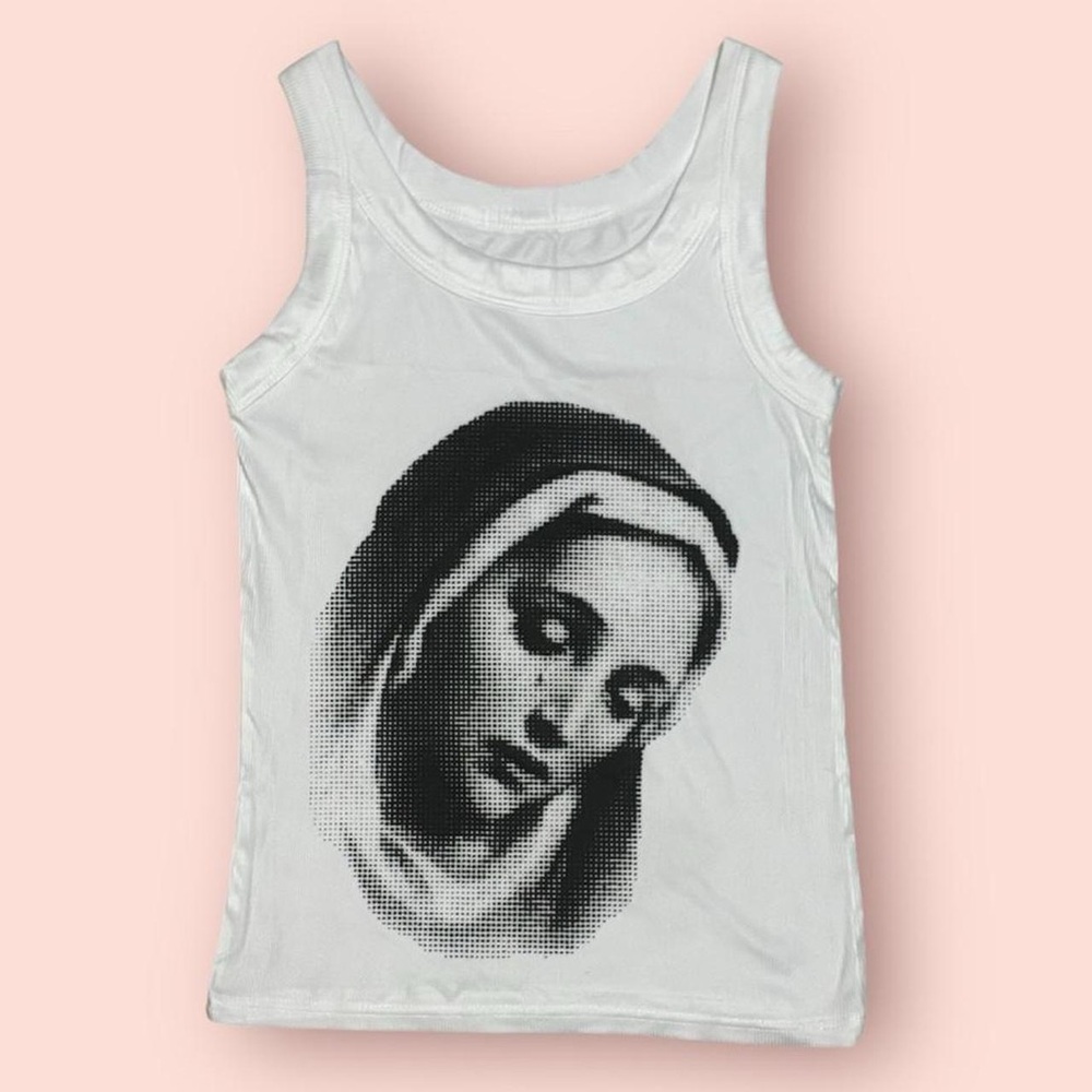 Y2K Virgin Mary sacred heart white tank top size S
